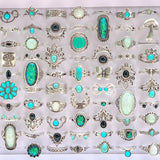 20pcs/Lot Turquoise Stone Flower Vintage Rings Women Boho Ethnic Style