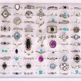 20pcs/Lot Turquoise Stone Flower Vintage Rings Women Boho Ethnic Style
