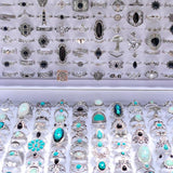 20pcs/Lot Turquoise Stone Flower Vintage Rings Women Boho Ethnic Style