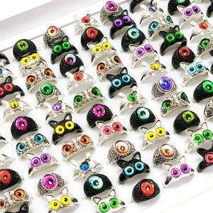 12pcs Colorful Stone Gothic Animal Vintage Rings Mix Style Women Children