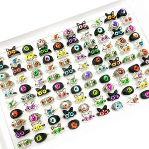 12pcs Colorful Stone Gothic Animal Vintage Rings Mix Style Women Children