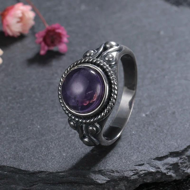 Vintage Natural Stone Rose Quartz Amethyst Ring