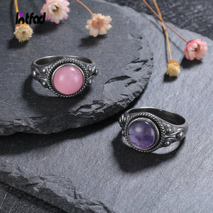 Vintage Natural Stone Rose Quartz Amethyst Ring