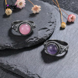 Vintage Natural Stone Rose Quartz Amethyst Ring