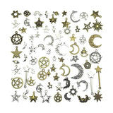 74 Pcs Alloy Moon Star Pendants Tibetan Silver DIY Jewelry Accessories