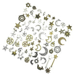 74 Pcs Alloy Moon Star Pendants Tibetan Silver DIY Jewelry Accessories
