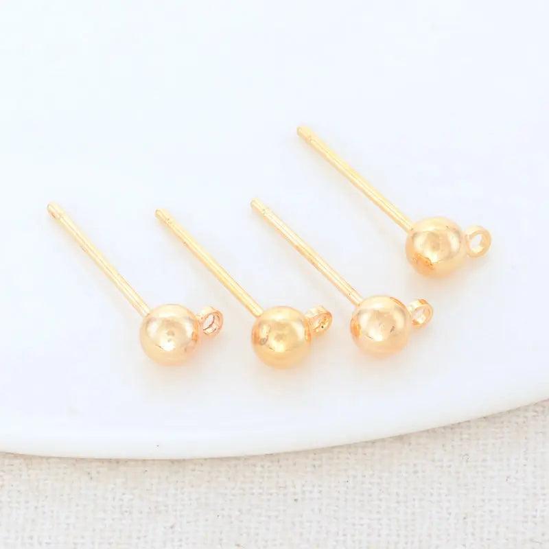 3MM 4MM 14K Plated Brass Round Stud Earrings DIY Jewelry Making