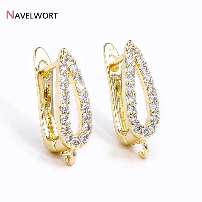 18K Plated Brass Droplet Earring Clasps with Zircon Inlay