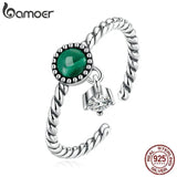 925 Silver Malachite Open Size Ring Green Gem Stone Female Wedding Gift