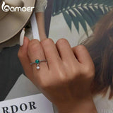 925 Silver Malachite Open Size Ring Green Gem Stone Female Wedding Gift