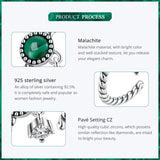 925 Silver Malachite Open Size Ring Green Gem Stone Female Wedding Gift
