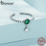 925 Silver Malachite Open Size Ring Green Gem Stone Female Wedding Gift
