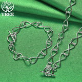 925 Silver Jewelry Set For Women: Chain Necklace & Bracelet Gift