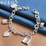ALIZERO 925 Silver Lock Pendant Necklace Bracelet Set Charm Jewelry