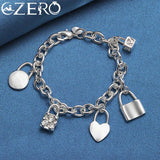 ALIZERO 925 Silver Lock Pendant Necklace Bracelet Set Charm Jewelry