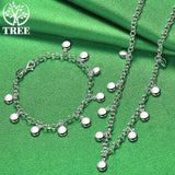 925 Sterling Silver Jewelry Set Circle Chain Necklace Bracelets Wedding