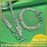 925 Sterling Silver Jewelry Set Frosted Beads Necklace Bracelets