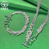 925 Sterling Silver Jewelry Set Frosted Beads Necklace Bracelets