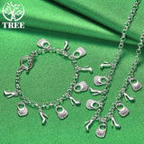 925 Silver Woman Bag/High Heels Pendant Necklace Set