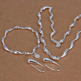 925 Silver Water Drop Necklace Earrings Bracelet Set