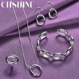 925 Sterling Silver Bangle Set with Ring Earrings Necklace Charm