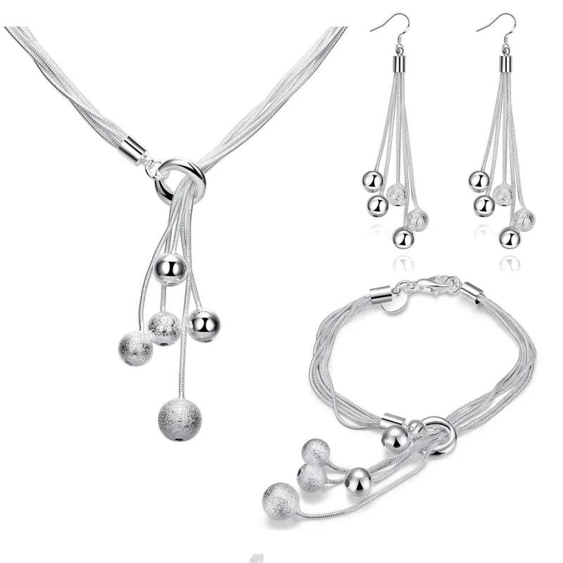 925 Silver Tassels Beads Set Wedding Gift