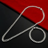 925 Silver Charm Geometry Chain Bracelet Necklace Set
