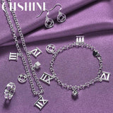 925 Silver Roman Pendant Necklace Earrings Bracelet Set