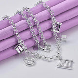 925 Silver Roman Pendant Necklace Earrings Bracelet Set