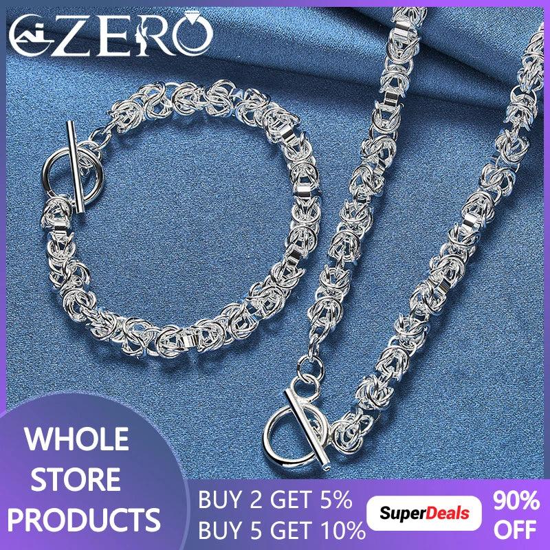 ALIZERO 925 Silver Faucet Chain Necklace & Bracelet Set