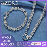ALIZERO 925 Silver Faucet Chain Necklace & Bracelet Set