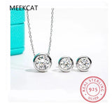 D Moissanite Bezel Stud Earrings Pendant Necklace Set