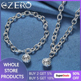ALIZERO 925 Silver Ball Chain Necklace Bracelet Set Wedding Party Jewelry