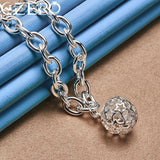 ALIZERO 925 Silver Ball Chain Necklace Bracelet Set Wedding Party Jewelry