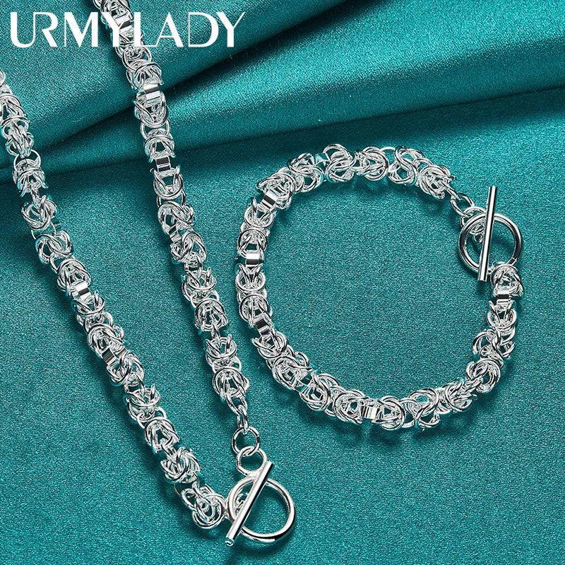 925 Silver Chain Bracelet Necklace Set Wedding Party Charm