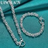925 Silver Chain Bracelet Necklace Set Wedding Party Charm