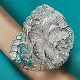 925 Silver Big Flower Ring Bangle Bracelet Set Women Wedding Charm Gift