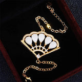 Zircon Jade Fan Pendant Necklace Bracelet Set 925 Silver Mother's Gift