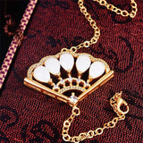 Zircon Jade Fan Pendant Necklace Bracelet Set 925 Silver Mother's Gift