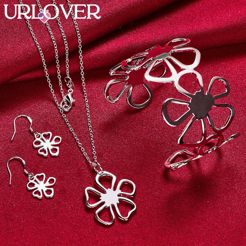 925 Silver Flower Jewelry Set For Woman Wedding Party Birthday