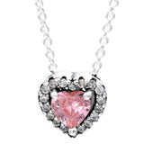 Timeless Elegant Heart Pendant Red Crystal 925 Silver Necklace Europe Bead Charm