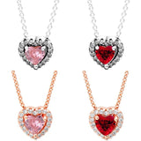 Timeless Elegant Heart Pendant Red Crystal 925 Silver Necklace Europe Bead Charm