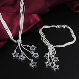 925 Sterling Silver 5 Star Necklace Bracelet Set Wedding Party Jewelry