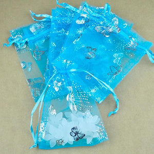 100pcs Lake Organza Bag 7x9cm Butterfly Wedding Favor Drawstring Pouch Gift Bag