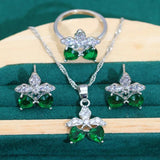 Topaz Bride Silver Jewelry Set for Women Wedding Earrings Ring Necklace