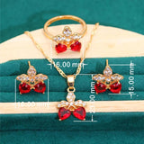 Red Topaz Bridal Jewelry Set for Women Earrings Ring Necklace Pendant