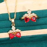 Red Topaz Bridal Jewelry Set for Women Earrings Ring Necklace Pendant