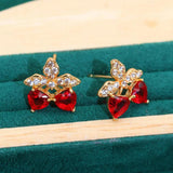 Red Topaz Bridal Jewelry Set for Women Earrings Ring Necklace Pendant