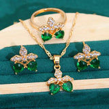 Red Topaz Bridal Jewelry Set for Women Earrings Ring Necklace Pendant