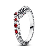 925 Silver Dragon Ring with Red Crystal, Women's Gift Jewelry